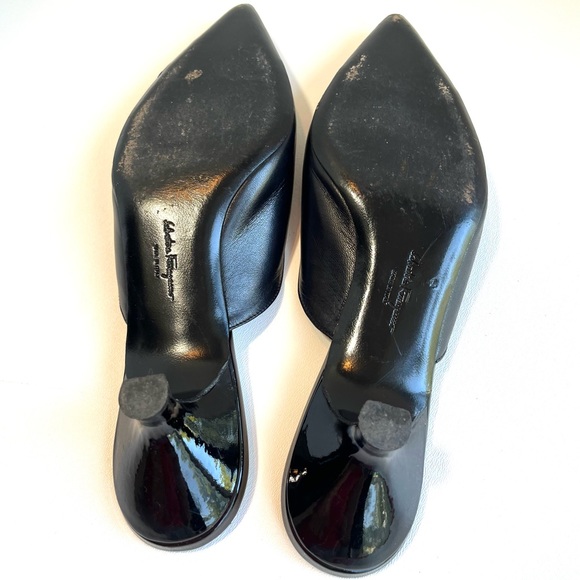 Salvatore Ferragamo Black Pointed Cap Toe Kitten Heels - Picture 7 of 8